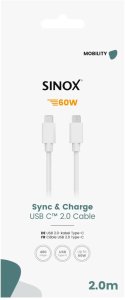 Kabel USB Sinox USB-C - USB-C 2 m Biały (SOE06462) 2