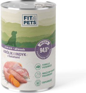 Karma dla szczeniaka pełnoporcjowa Fit4Pets królik i indyk z batatami 400g 1 szt. 1
