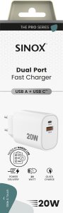 Ładowarka Sinox PRO 230V USB-A+USB-C ładowarka 20W biały 2