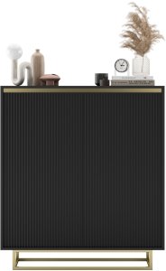 Komoda RTV SELENE Glamour Czarny Mat Ryflowane fronty metalowa rama 110,8 cm 2