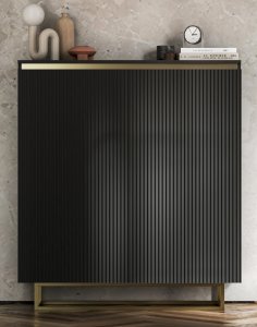 Komoda RTV SELENE Glamour Czarny Mat Ryflowane fronty metalowa rama 110,8 cm 3