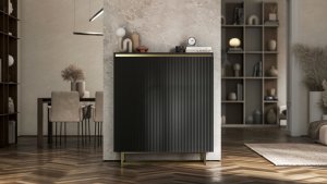Komoda RTV SELENE Glamour Czarny Mat Ryflowane fronty metalowa rama 110,8 cm 4
