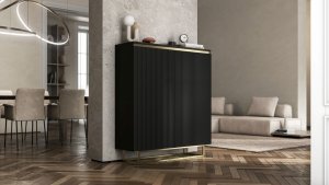 Komoda RTV SELENE Glamour Czarny Mat Ryflowane fronty metalowa rama 110,8 cm 5