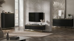 Komoda RTV SELENE Glamour Czarny Mat Ryflowane fronty metalowa rama 110,8 cm 7