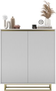 Meble Lindner Komoda RTV SELENE Glamour Biały Mat Ryflowane fronty metalowa rama 110,8 cm 2