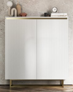 Meble Lindner Komoda RTV SELENE Glamour Biały Mat Ryflowane fronty metalowa rama 110,8 cm 3