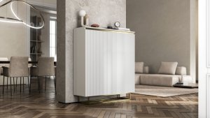 Meble Lindner Komoda RTV SELENE Glamour Biały Mat Ryflowane fronty metalowa rama 110,8 cm 5