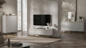 Meble Lindner Komoda RTV SELENE Glamour Biały Mat Ryflowane fronty metalowa rama 110,8 cm 7