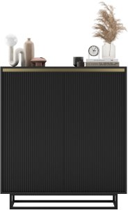 Meble Lindner Komoda RTV SELENE Glamour Czarny Mat Ryflowane fronty czarna rama 110,8 cm 2