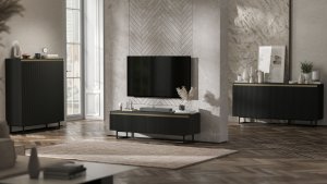 Meble Lindner Komoda RTV SELENE Glamour Czarny Mat Ryflowane fronty czarna rama 110,8 cm 7
