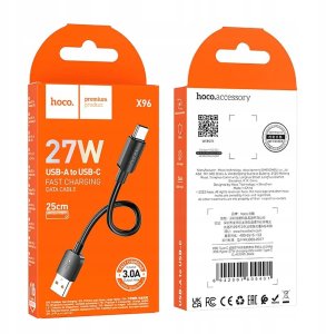 HOCO kabel USB A do Typ C PD 2,4A 27W X96 0,25 m czarny 5
