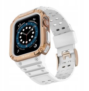 Pasek z etui ochronnym Protect Strap Band do Apple Watch 38 / 40 / 41 mm opaska obudowa pancerna - biały, różowe złoto 2