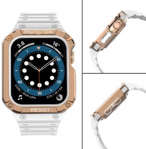 Pasek z etui ochronnym Protect Strap Band do Apple Watch 38 / 40 / 41 mm opaska obudowa pancerna - biały, różowe złoto 4