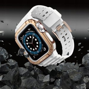 Pasek z etui ochronnym Protect Strap Band do Apple Watch 38 / 40 / 41 mm opaska obudowa pancerna - biały, różowe złoto 6