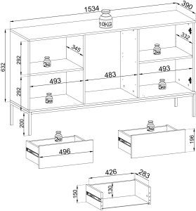 Komoda Lagos 154cm 2D3SZ z metalowymi nóżkami w kolorze Cashmere + LED 5