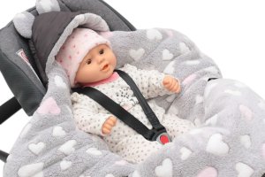 ŚPIWOREK MYSZKA NOSIDŁO FOTELIK WÓZEK ORTALION GRAFIT BIPOLAR SERCA RÓŻ 2