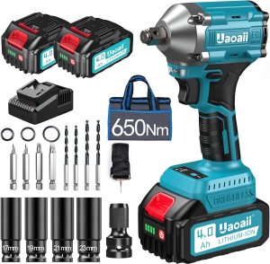 Uaoaii Akumulatorowa wkrętarka udarowa 650 N.m 2 sztuki 4000mAh +ładowarka 1