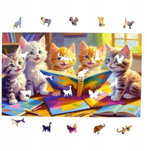 Puzzle Czytające kotki 160 elementów Układanka drewniana Mruu&Pruu 1