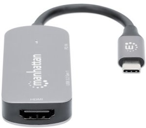 MANHATTAN USB-C 3-in-1 Konverter mit Power Delivery USB 3.2 Typ-C-Stecker auf HDMI 4K30Hz USB-A 5Gbit/s und USB-C PD 100W Alu Grau 2
