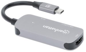 MANHATTAN USB-C 3-in-1 Konverter mit Power Delivery USB 3.2 Typ-C-Stecker auf HDMI 4K30Hz USB-A 5Gbit/s und USB-C PD 100W Alu Grau 3