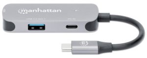 MANHATTAN USB-C 3-in-1 Konverter mit Power Delivery USB 3.2 Typ-C-Stecker auf HDMI 4K30Hz USB-A 5Gbit/s und USB-C PD 100W Alu Grau 7
