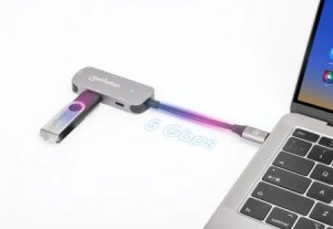 MANHATTAN USB-C 3-in-1 Konverter mit Power Delivery USB 3.2 Typ-C-Stecker auf HDMI 4K30Hz USB-A 5Gbit/s und USB-C PD 100W Alu Grau 8