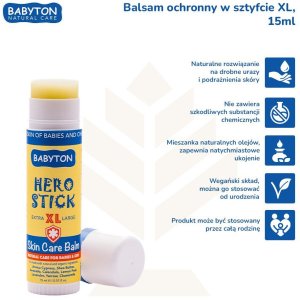 Babyton, Balsam do pielęgnacji skóry w sztyfcie XL, bezpieczny od narodzin, Hero Stick, 15 ml 2