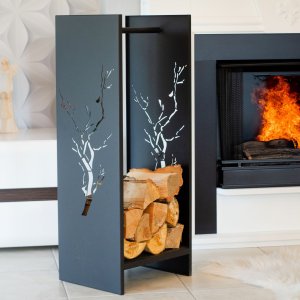 Stojak na drewno kominkowe DĄB II Stalowy wolnostojący regał 3