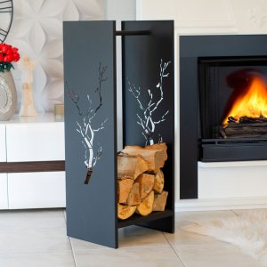 Stojak na drewno kominkowe DĄB II Stalowy wolnostojący regał 4