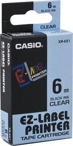 Casio Taśma do drukarki etykiet, Casio, XR-6X1, czarny druk/przezroczysty podkład, 6mmmm - XR-6X1 1