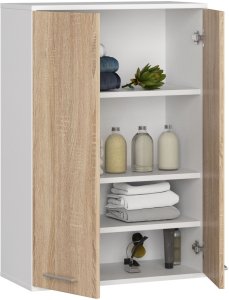 Szafka wisząca łazienkowa FIN 64 cm 2 drzwi 4 półki pojemna - biała sonoma 2