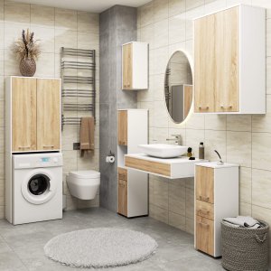 Szafka wisząca łazienkowa FIN 64 cm 2 drzwi 4 półki pojemna - biała sonoma 9