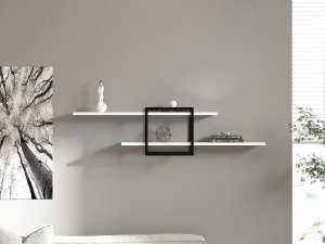 Sieninė lentyna Asir, 120x30x18 cm, balta/juoda 1