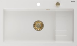 Granitinė virtuvinė plautuvė Mexen Omar su sifonu, White/Gold 1