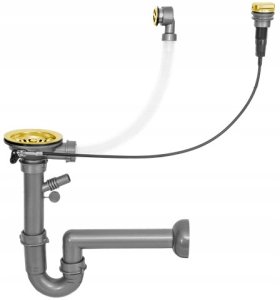 Granitinė virtuvinė plautuvė Mexen Omar su sifonu, White/Gold 5