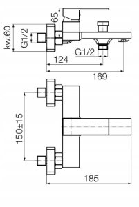Valvex bateria wannowa ścienna ARS, gun metal 2419870 2