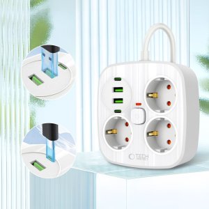 TECH-PROTECT PCS3X4 POWER STRIP 2 USB & 2 TYPE-C & 3 SOCKET 200CM WHITE 3