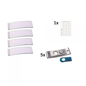 Navneskilt Badgepoint® 68x22 mm, Polar® Classic 20 Medarbejderskiltesæt, skilte med rustfri stålramme, akrylglas og printbare indstik - 5 skilte inkl. 24 indstik 2