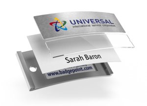 Navneskilt Badgepoint® 68x22 mm, Polar® Classic 20 Medarbejderskiltesæt, skilte med rustfri stålramme, akrylglas og printbare indstik - 5 skilte inkl. 24 indstik 3