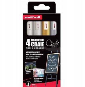 Uni Chalk marker sæt 4 stk PWE 5 ( 2xwhite, gold, silver) 1