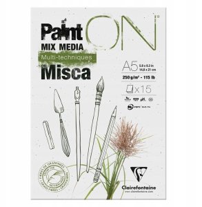 Paint-On Blok Misca A5, 250gram, 15 ark hvidt papir indeholder græs fibre, multi teknik papir, toplimet 2
