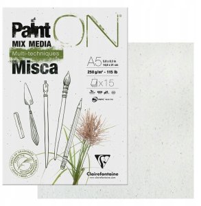 Paint-On Blok Misca A5, 250gram, 15 ark hvidt papir indeholder græs fibre, multi teknik papir, toplimet 3