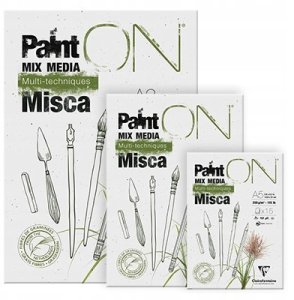 Paint-On Blok Misca A4, 250gram, 15 ark hvidt papir indeholder græs fibre, multi teknik papir, toplimet 1