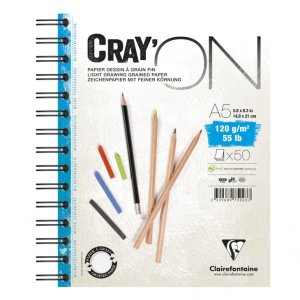 Clairefontaine Cray-On Skitseblok A5 - 50 ark, hvidt skitsepapir,120gram, spiral på den lange side, perforeret ( velegnet som refillblok i Derwent Sketching Wallet nr. 601010) 1