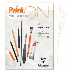 Clairefontaine Paint-On Blok A6 250gram 15 ark hvidt papir, multi teknik, toplimet 2