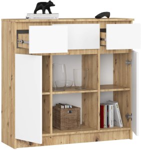 KOMODA K100 2D 3SZ 1P PK DĄB ARTISAN / BIAŁY 2