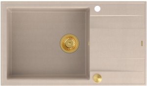 Zlewozmywak GraniteQ EVAN 136 XL GraniteQ zlewozmywak z syfonem Push To Open 1-komorowy z/o (860x500x210; kom. 420x490) pearl beige / elementy złote 2