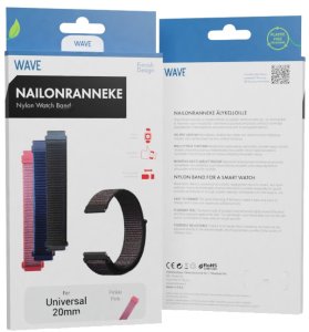 Wave nylon strap, 20 mm for smartwatches and sports watches, pink 1