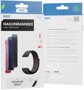 Wave nylon strap, 20 mm for smartwatches and sports watches, black 1