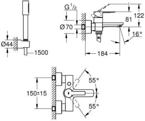GROHE Lineare, Bathtub & shower, Lever handles, Metal, 1/2", Chrome 3